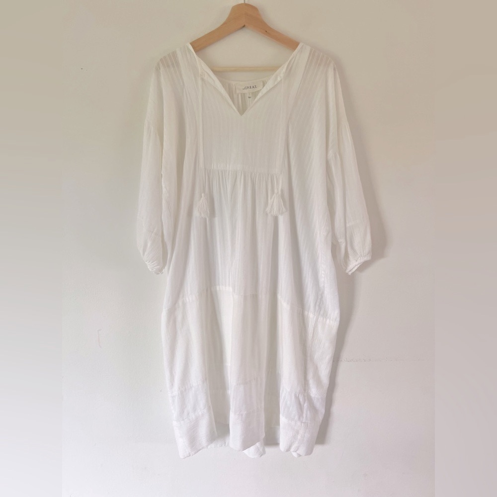 THE GREAT. White Lightweight Cotton‎ Drop Shoulder Balloon Sleeve Dress Small